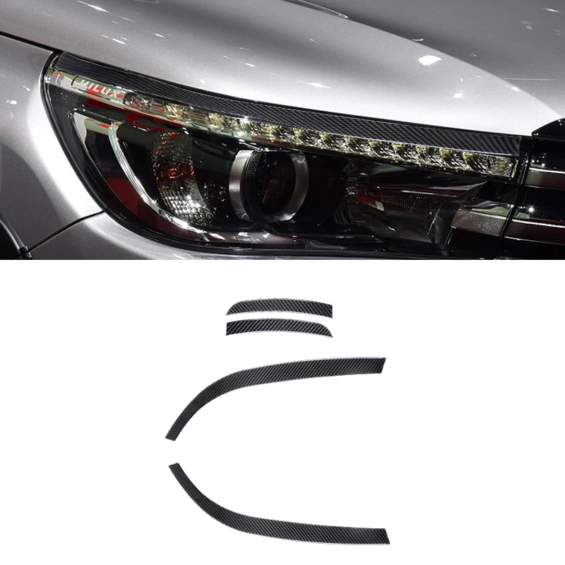 For Toyota Hilux 2015-2021 Carbon Fiber Headlight Eyebrow Trim Cover Car Decorative Stickers