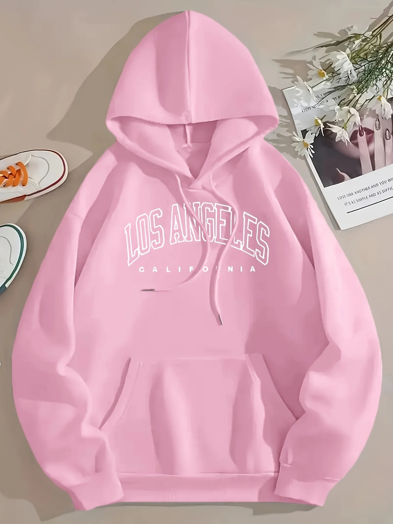 Trendy LA Letter Print Womens Hoodie - Comfortable Drawstring Hoodie Sleeve Casual Sweatshirt for Stylish Wardrobe