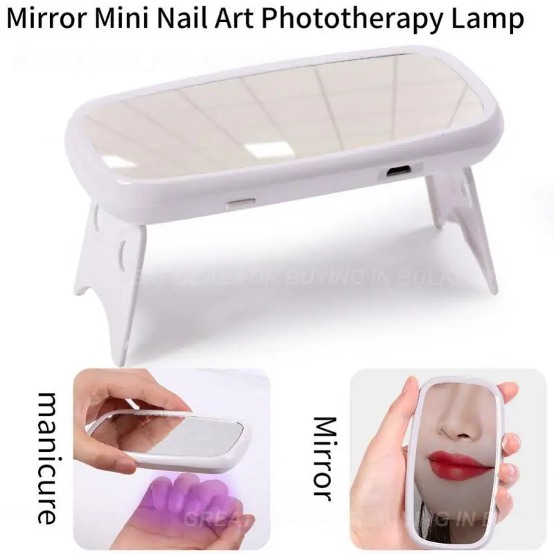Asciugatrice per colla da 8w lampada da forno per unghie All-in-one facile da trasportare macchina per fototerapia a doppio scopo con specchio per il trucco e lampada per unghie