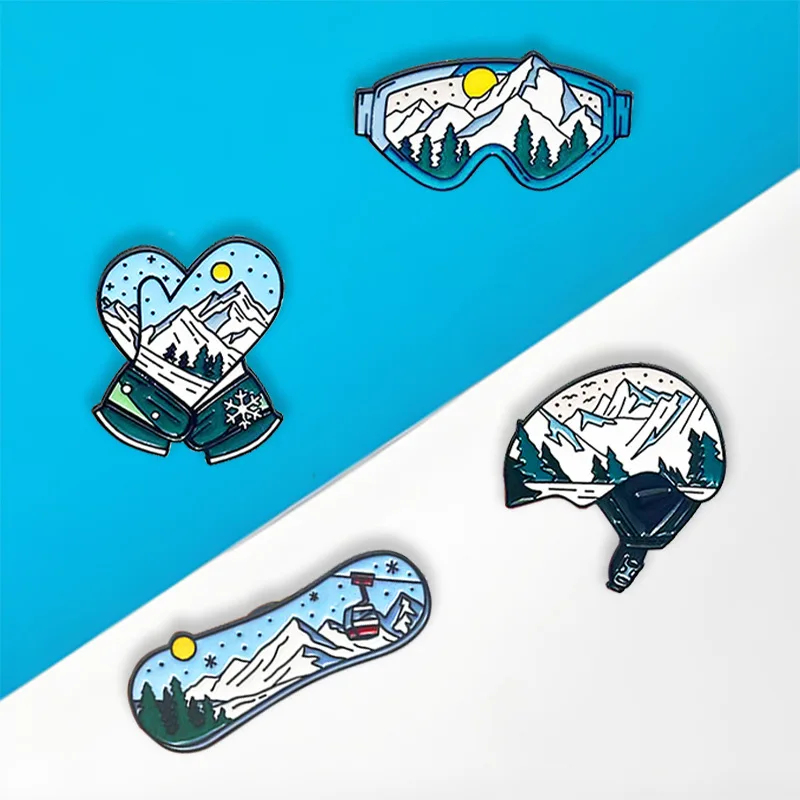 Ski Sports Badge Mountain Scenery Pin DIY Students Fashionable Accessory for Clothes Bags Shoes Scarf Tshirt Jeans Car