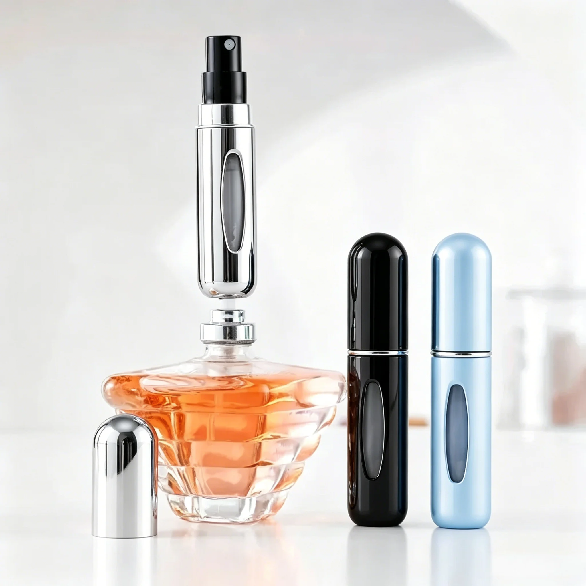 Luxury Gift for Perfume Lovers Travel Size Aluminum Perfume Bottle Base Refill System Sample Holder Fragrance Storage Essential - Detail 1
