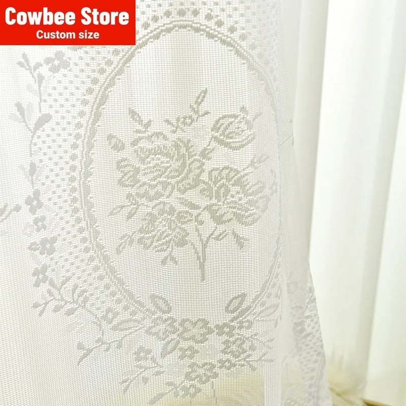 

White Lace European Mirror Peony Flower Curtain Fabric Curtains for Living Dining Room Bedroom Princess Mosquito Net Tablecloth