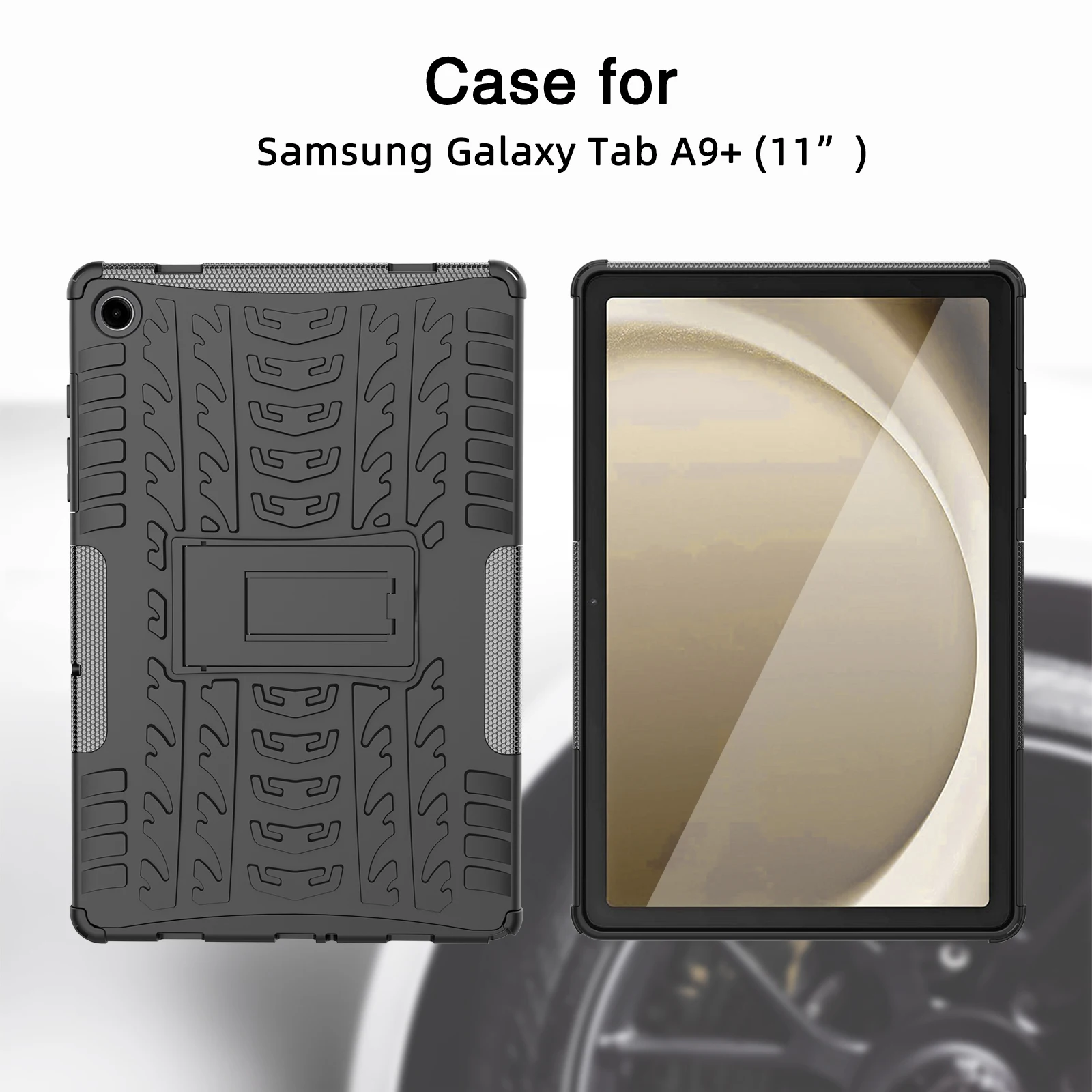 For Samsung Galaxy Tab A11+ / A9+ Tire Texture Case Shockproof TPU+PC Tablet Cover with Kickstand