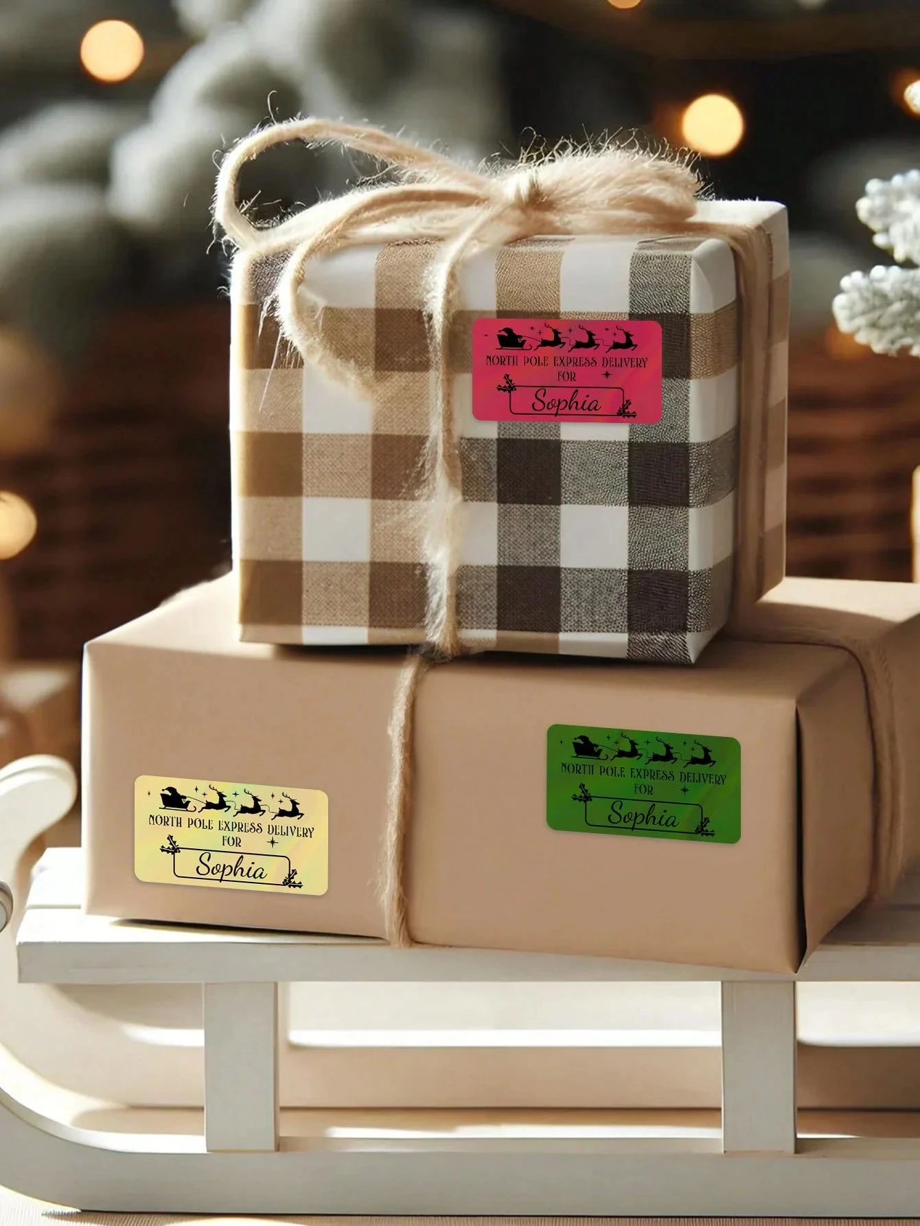 تخصيص ملصقات الليزر سانتا كلوز اسم شخصي هدية عيد الميلاد ديكور