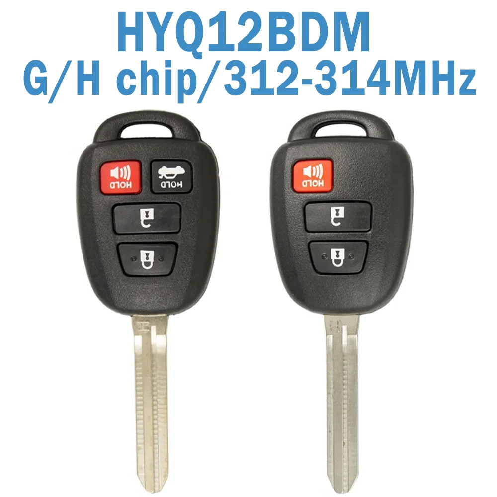 2 Pcs HYQ12BDM Auto Remote Control 3/4B FSK 312.1MHz-314.3MHz G/H Chip TOY43 Smart Car Key Fob For Toyota Prius/Camry/Corolla