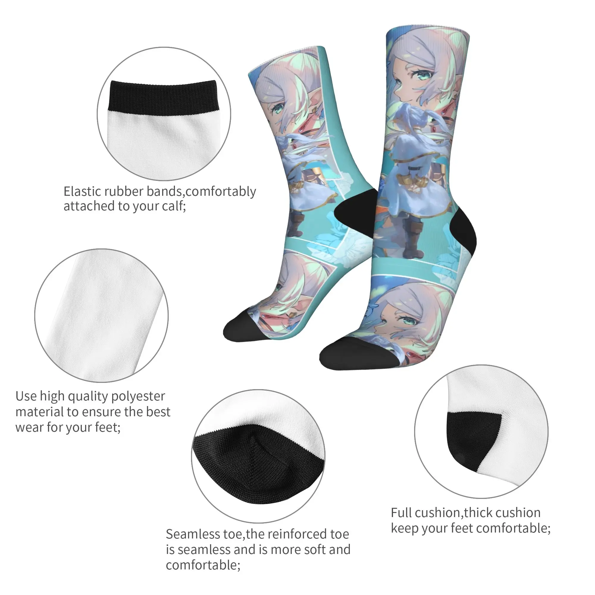 Automne hiver Hip-hop femmes hommes Anime Frieren Manga chaussettes respirant basket-ball chaussettes