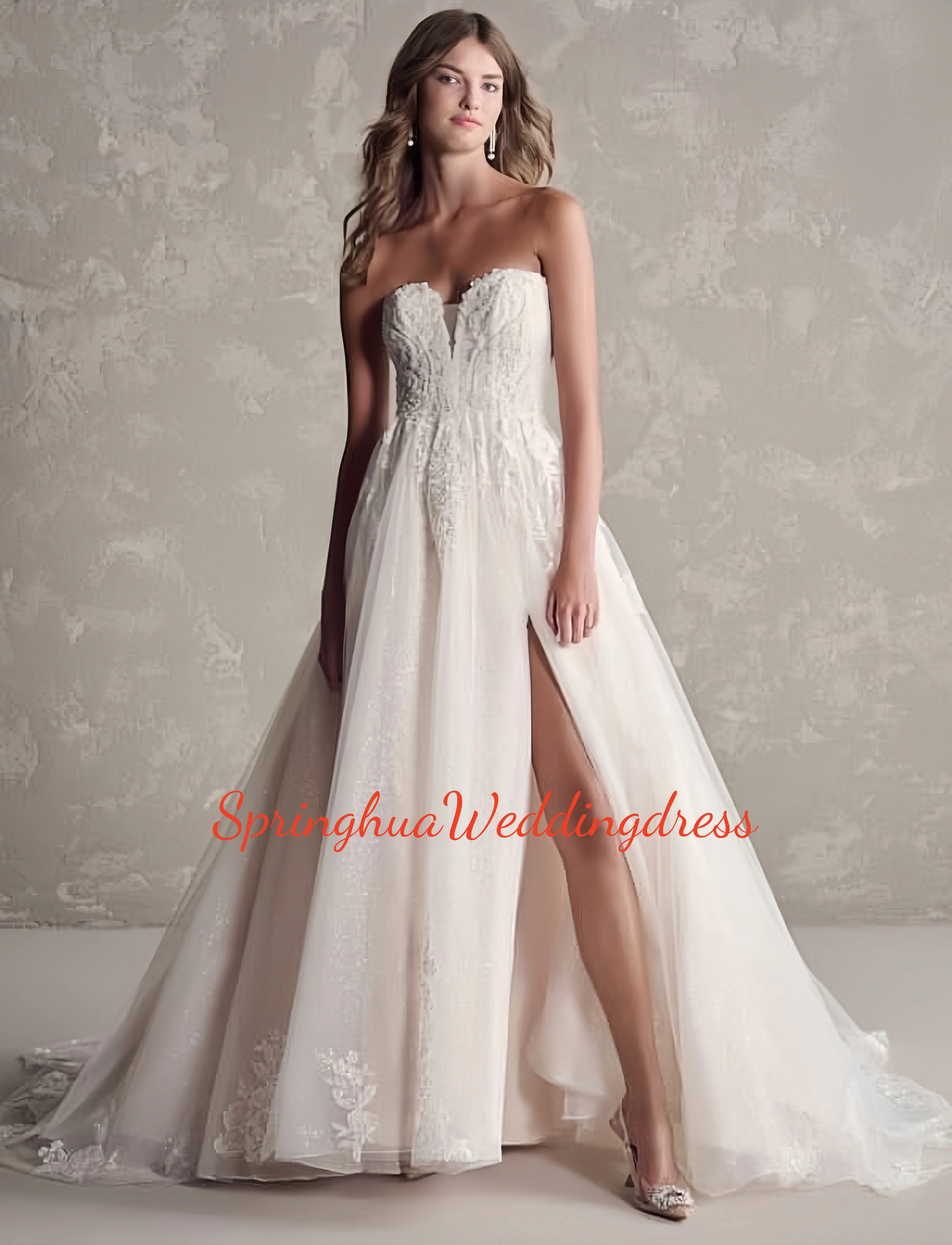

Customize elegant applique sequined bridal gowns with off-the-shoulder sleeves for special occasions Vestido De Novia