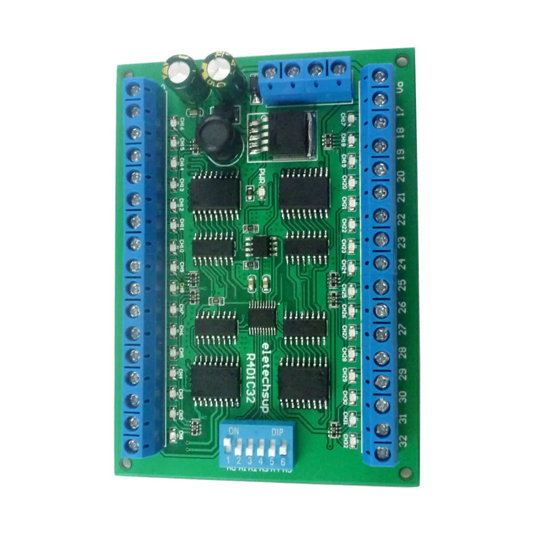 DC 12V 32Ch DIN35 Guide Rail Box RS485 Controller Modbus RTU ULN2803A Darlington Transistor Controller PLC IO Expansion Board