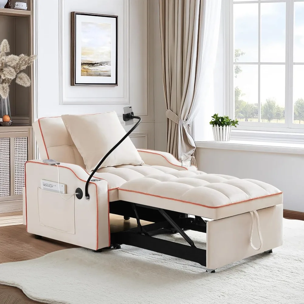 

3-in-1 Convertible Futon Sofa Bed Chair, Multi-Functional Sleeper Chair Bed with Pull Out Couch and Adjustable Backrest, Modern