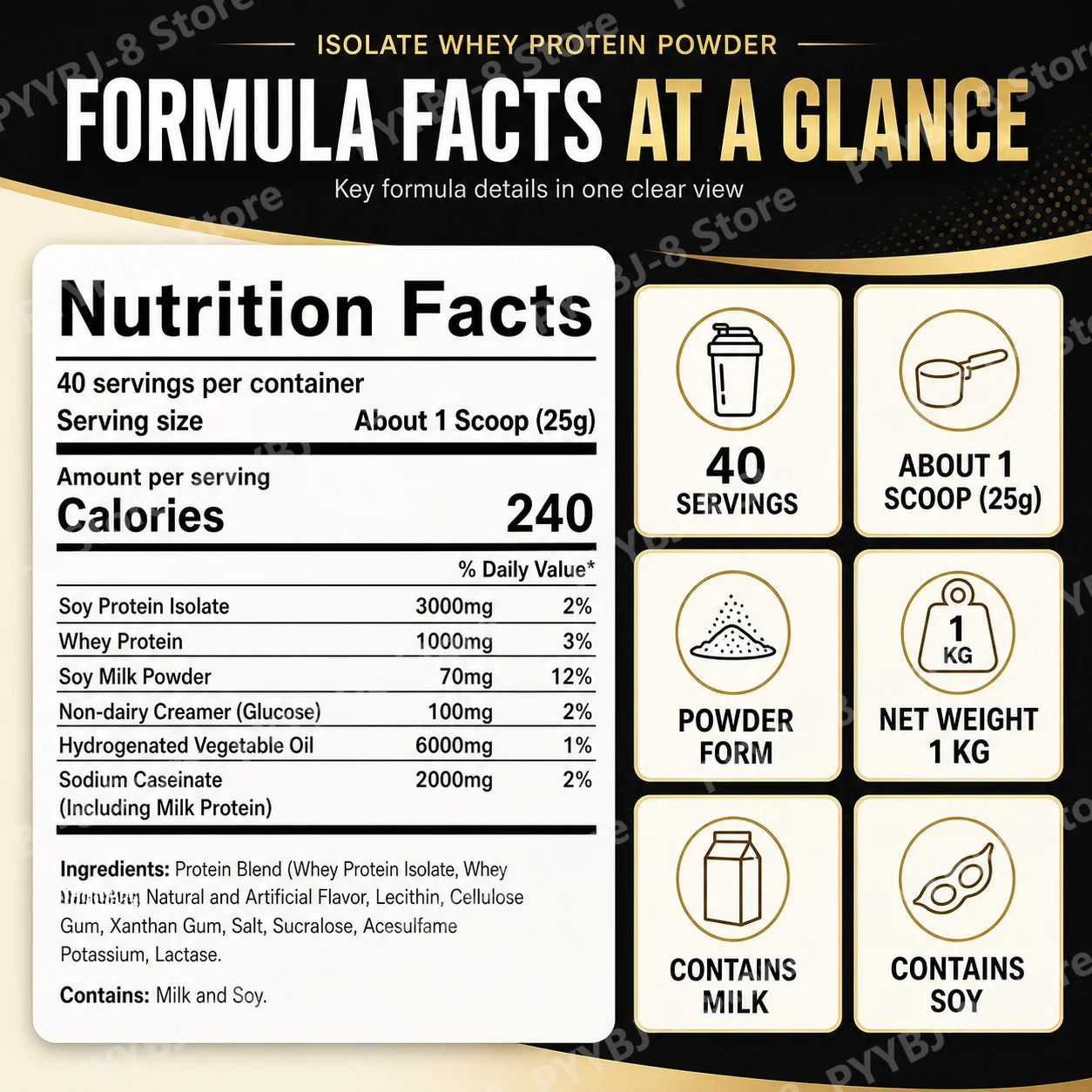 Whey Protein Isolate Powder 1000g 40 Servings Fast‑Mixing Protein Supplement Gluten‑Free, Daily Nutrition Support for Men Women