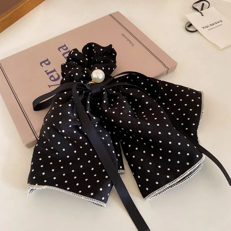 

Korean Style Soft Bow Ribbon Dot Skirt Hem Scrunchies Women's Bun Hair Rope Ponytail Pearl Hair Tie Sweet Hair Accessories