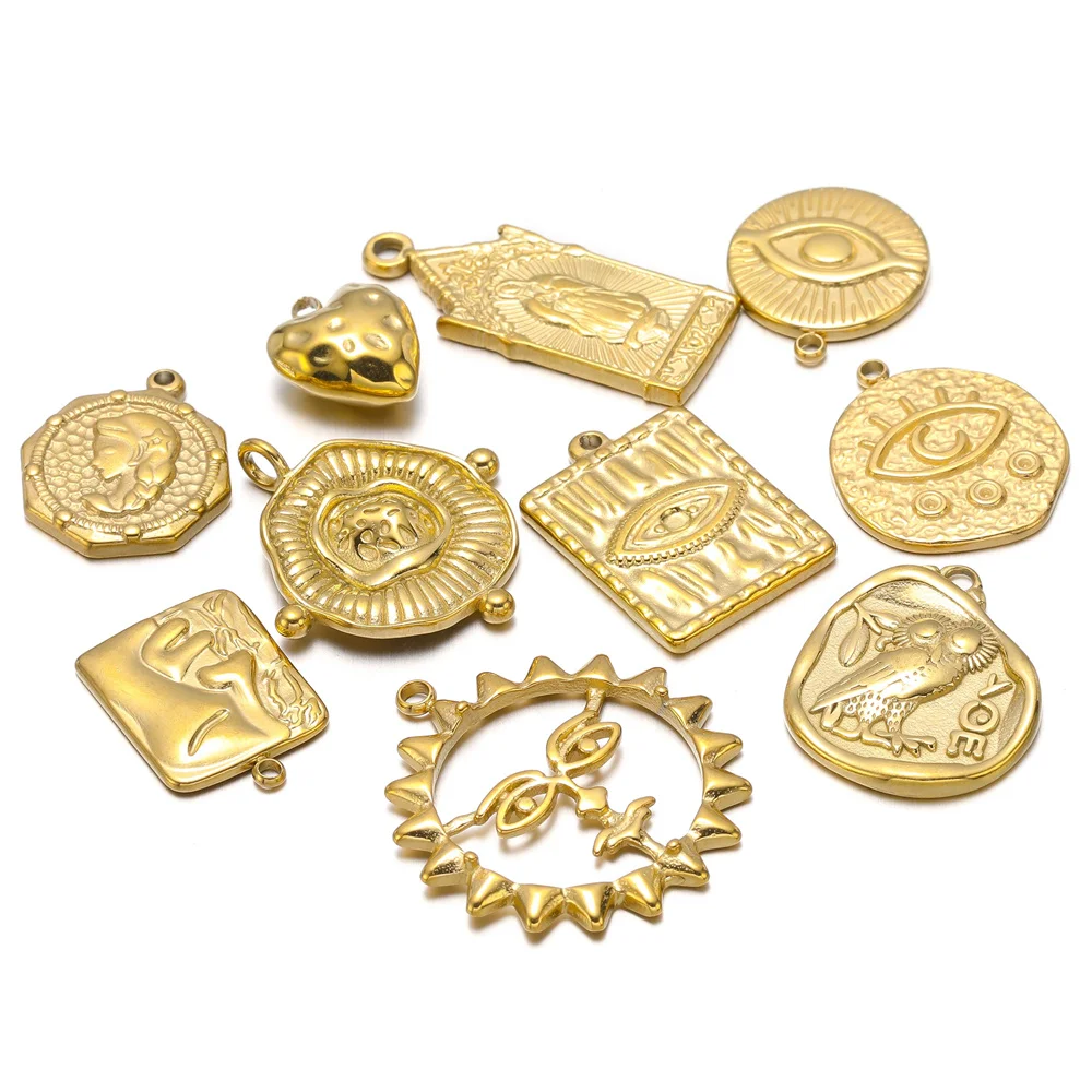 5pcs/Lot Stainless Steel Sun Heart Virgin Maria Eye Charms Pendant For DIY Necklace Bracelet Earrings Jewelry Accessories