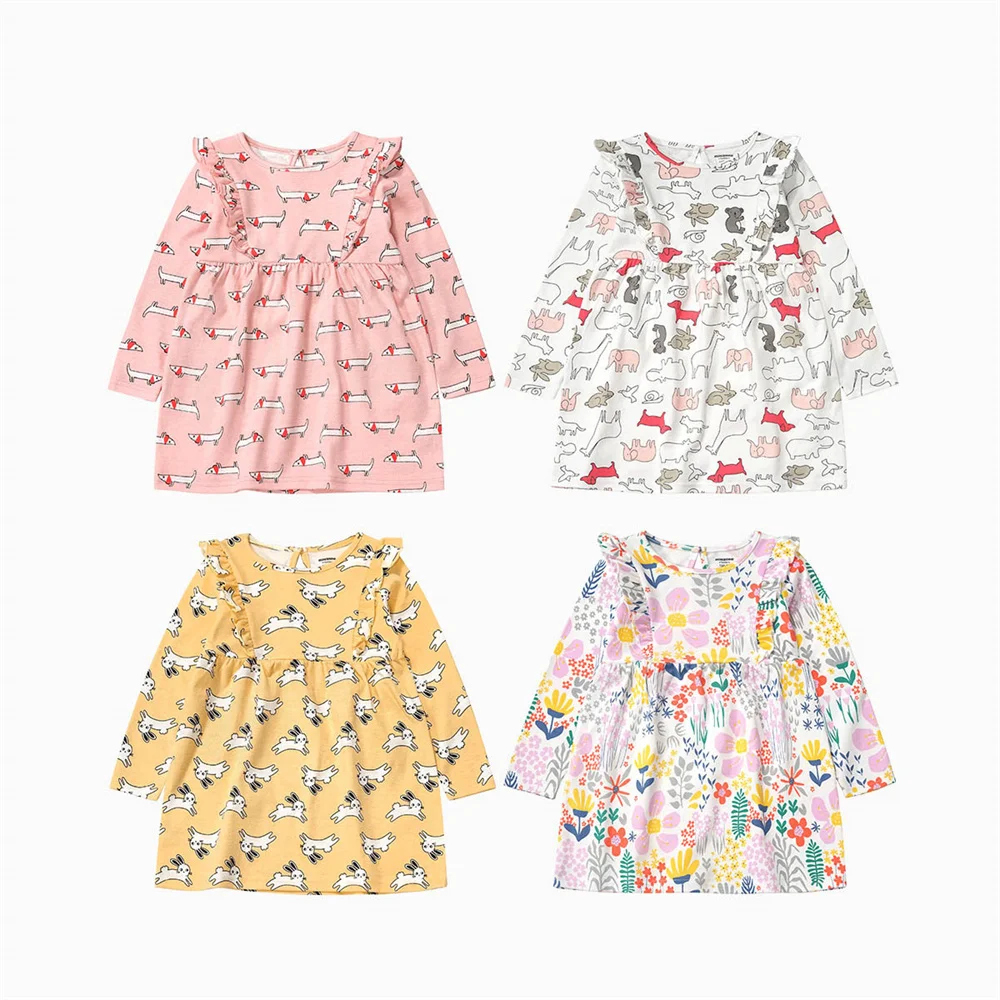 

Children Clothes Kids Spring and Autumn Dresses for Toddler Girls Cute Simple Long Sleeve Printed Princess Party Animal Dress