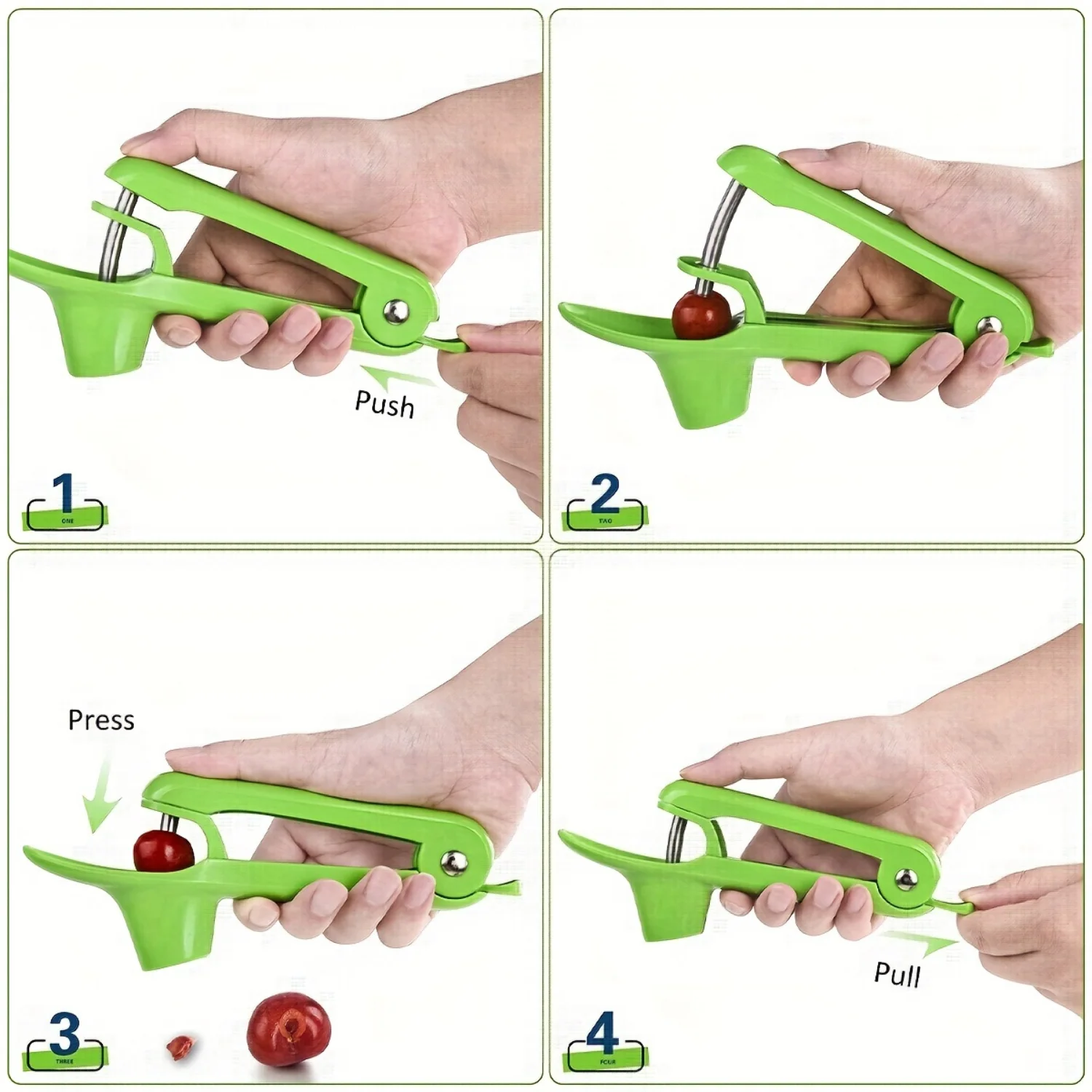 Juego de Herramientas de cereza reutilizables, Corer de cerezas, Corer de frutas, Corer de cereza para el hogar, núcleo de espino R, 4 piezas