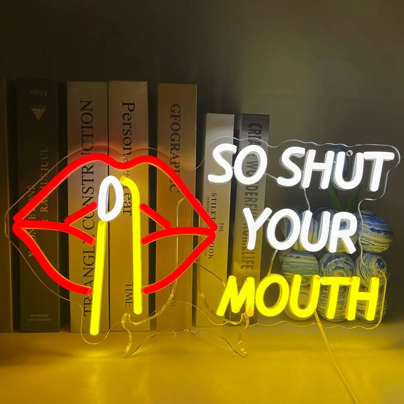 So Shut Your Mouth Lips LED Neon Sign Funny Quotes USB Powered Bar Bedroom Wall Decor Cool Night Light Gifts for Friends