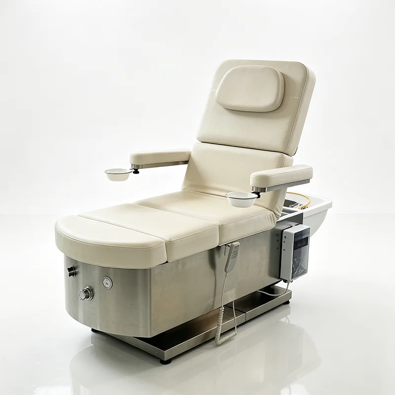 High Quality Multifunction Silver Metal Base Shampoo Chair Head Therapy Massage Cosmetic Bed Luxury Nail Spa Pedicure Chair