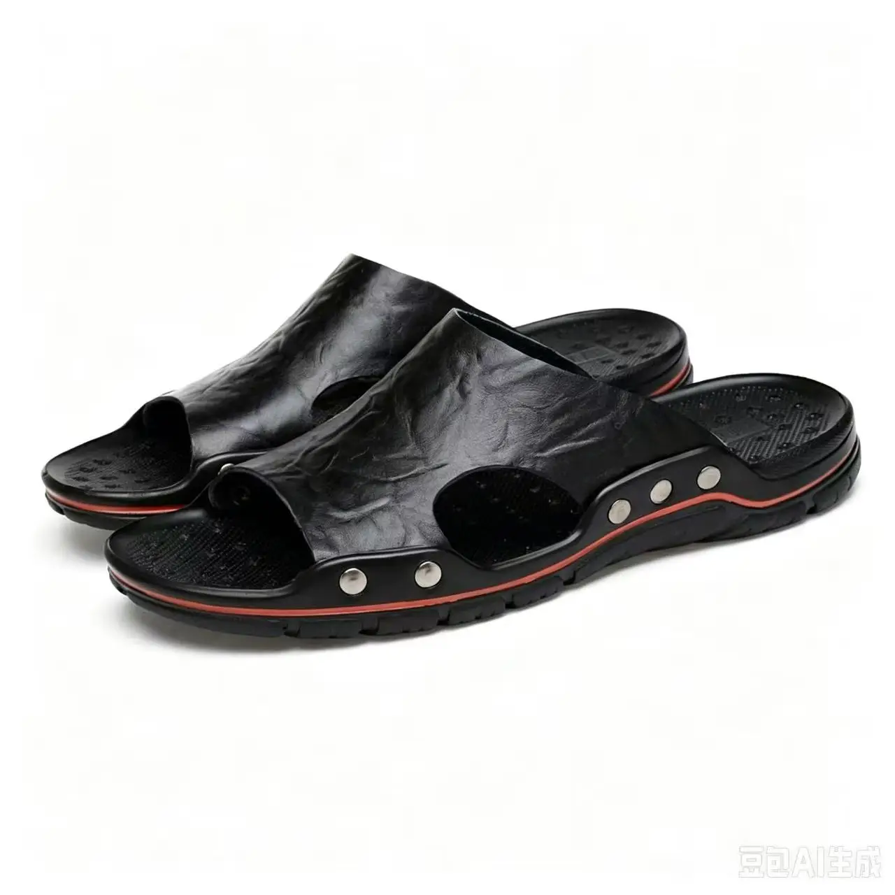 Men's PU Leather Sandals Classic Summer Slippers Soft Black Lightweight EVA Slides Big Size Comfortable Footwear for Men38-48