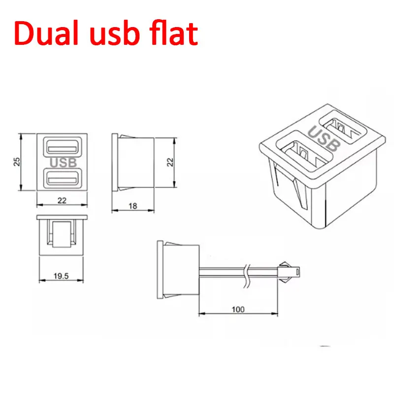 1Pcs Black Double Layer Usb Female Base Type-C Socket and Female Usb Lamp Charging Socket Power Socket With Cable Connector
