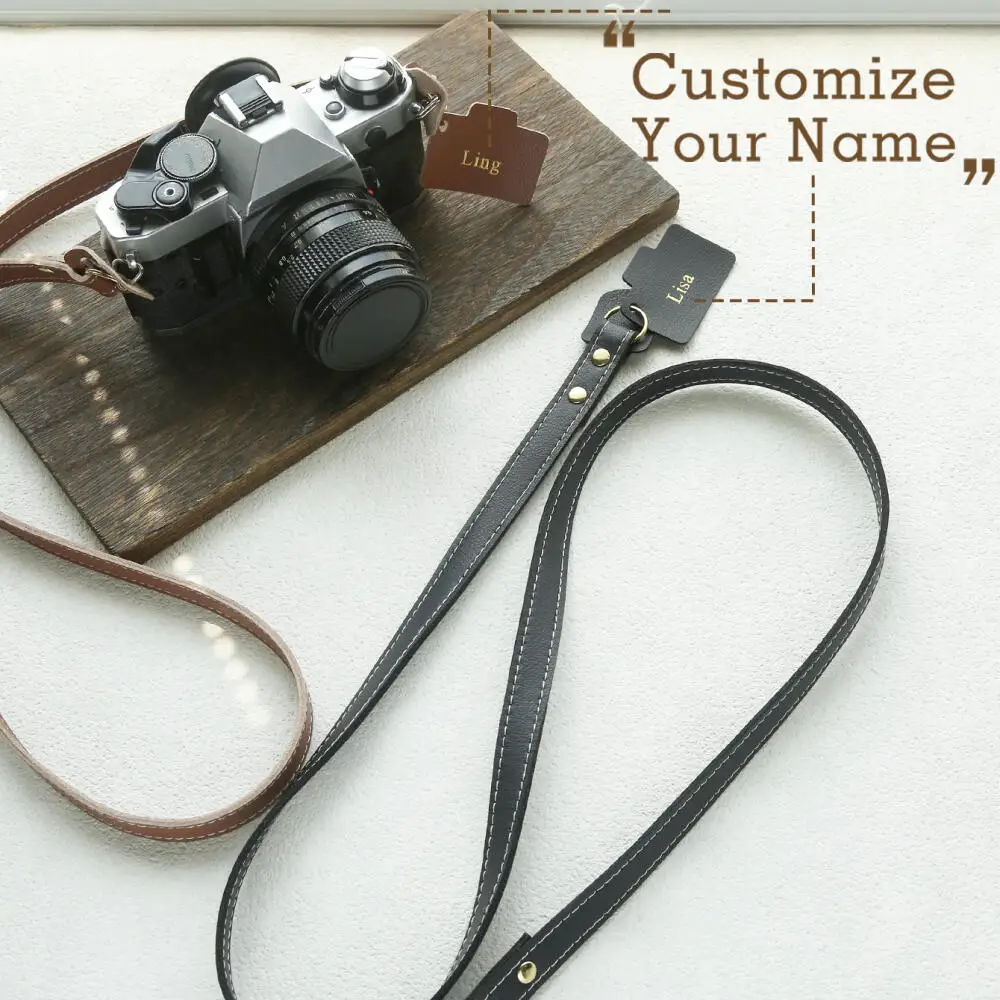 Takeoak Custom Name Leather Camera Strap Engraved Tag Adjustable Vintage Dslr Camara Fotografica Camera Neck Strap Accessories