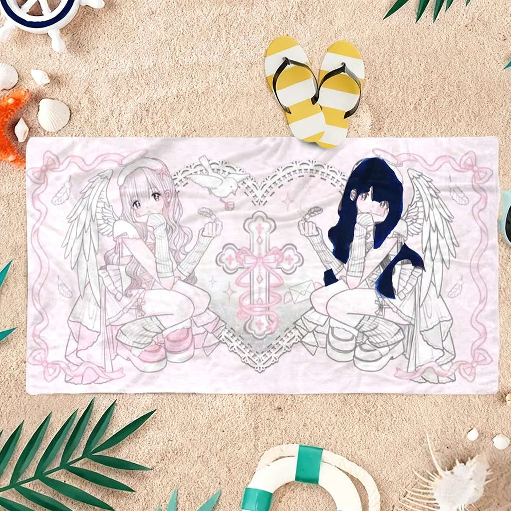 1pc Cute Angel Girls Beach Towel Large Quick-drying Towel For Beach Pool Yoga Gym Relax at Home Towel Summer Gift for Friends