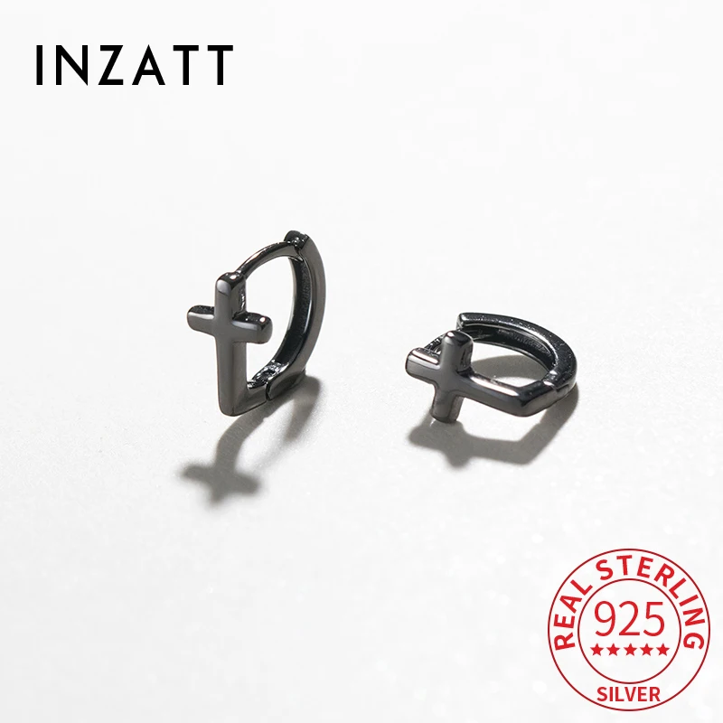 

INZATT Real 925 Sterling Silver Cross Geometric Hoop Earrings For Women Party Classic Fine Jewelry Minimalist Accessories