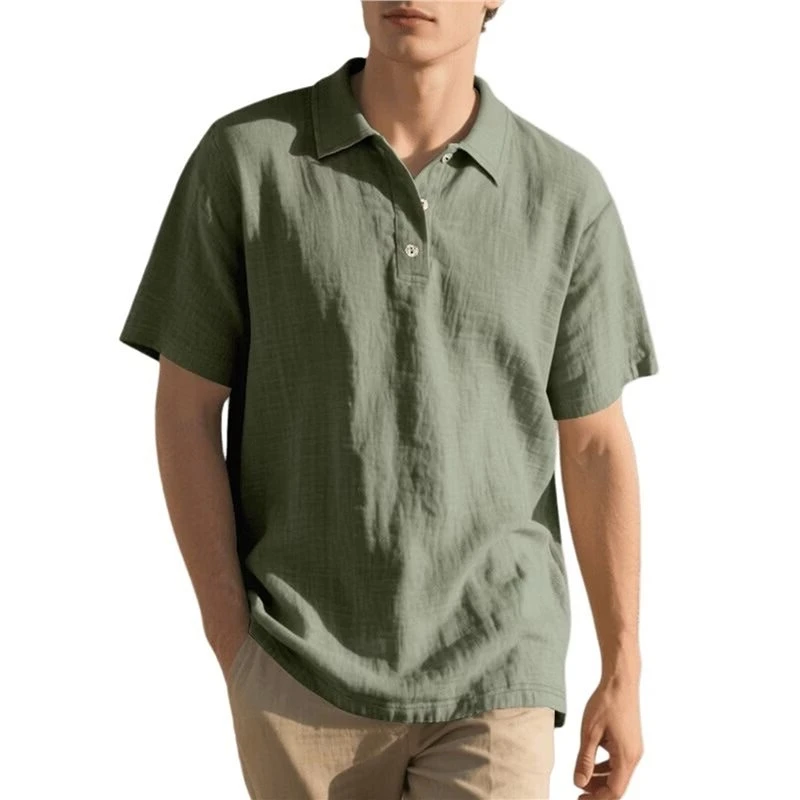 【Price Drop !!】Mens Collared Short Sleeve Golf Shirts For Men Linen Casual Summer Classic Collar Shirts