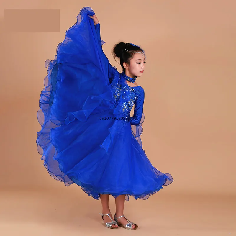 Girls Embroidery Pendulum Standard Ballroom Dance Dress Children Tango Flamenco Waltz Dance Competition Dress