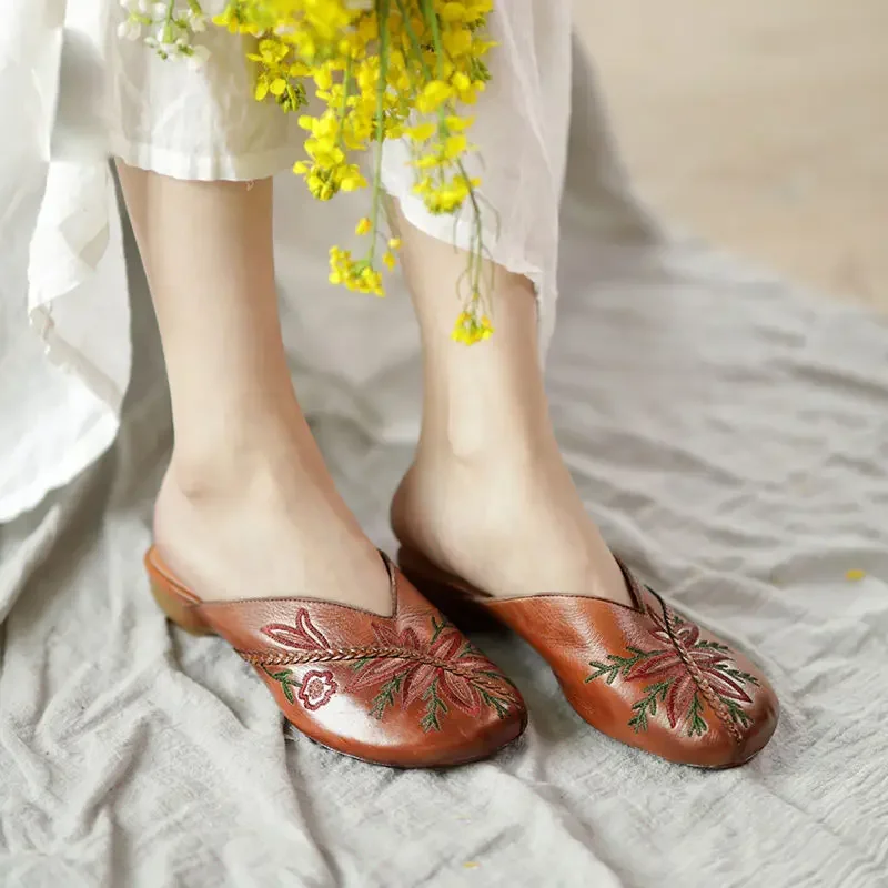 New Women's Slippers Ethnic Women's Retro Closed Toe Comfortable Simple Sandals Women's Casual Shoes Linen Mule Slipper