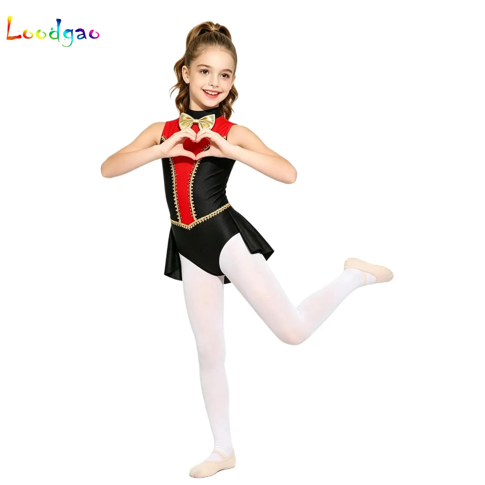 Kids Girls Children Dancer Ballet Dance Bodysuit Gymnastic Skirted Leotard Tutu Dress Color Block Circus Ringmaster Costume
