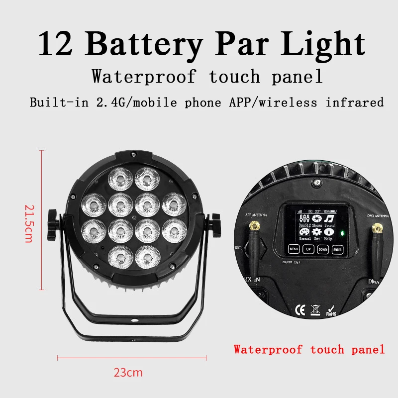 2025 12 Waterproof Battery Par Light 6 in 1 Wireless Mobile Phone Control Outdoor Wedding Stage Lighting