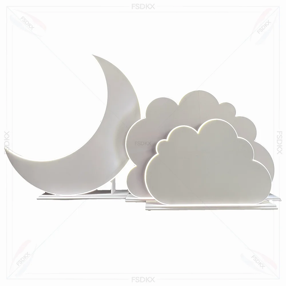 

New Design Wedding Decoration LED PVC White Cloud Moon Backdrop Arch Wall Colorful Baby Shower Display Stand for Wedding Party