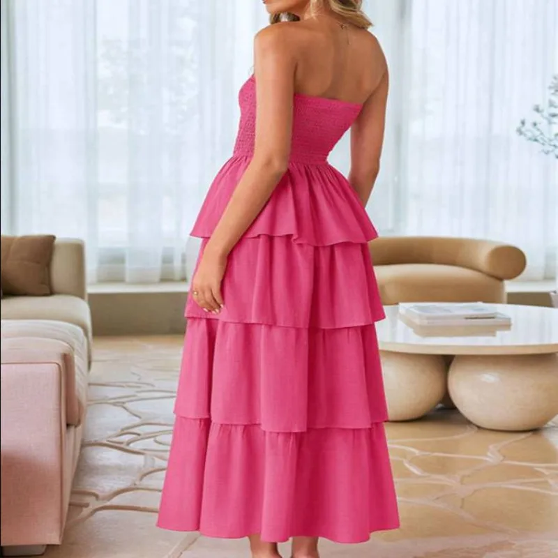 Women'S Summer Boho Strapless Maxi Dress Casual Sleeveless Off Shoulder Beach Long Sundress