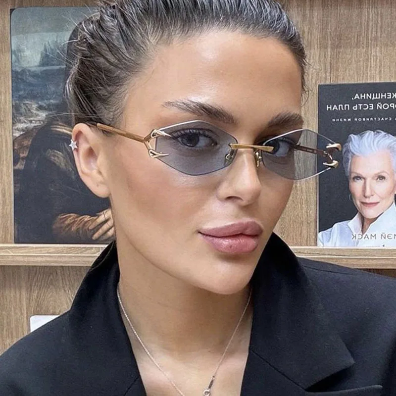 Small Frame Hexagon Sunglasses Women Luxury Brand Metal Rimless Rhombus Sun Glasses For Female Retro Polygon Eyewear UV400
