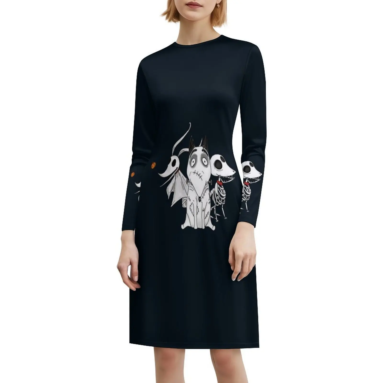 صفر قصاصات وكلب سباركي تيم بيرتون أفلام المرأة الهيب هوب الشارع الشهير فستان جرافيك طباعة ملابس للنادي جثة العروس تيم #6