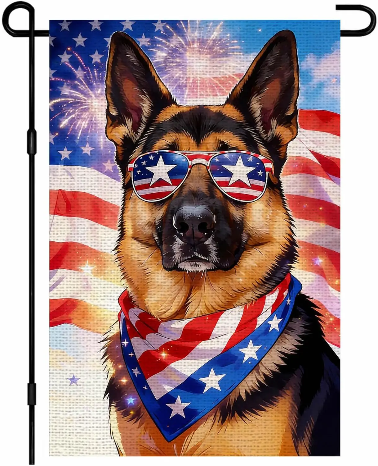 IVN 4th of July Dog Yard Flag Patriotic Garden Flag 12 x 18 Inch Double Sided Burlap German Shepherd Balloons USA Flags for jjp