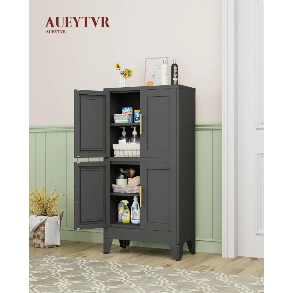

2 Adjustable Shelves for Bathroom, Kitchen, Living/Dining Room，Metal Bathroom Storage Cabinet - 47 inch Floor Cabinet; 4 Doors