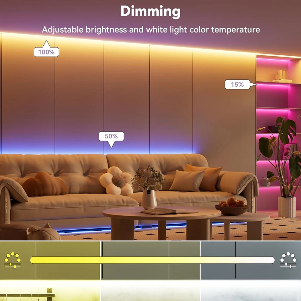 TUYA WiFi COB RGB + CCT Led قطاع 12 فولت 1 متر 2 متر 3 متر 4 متر 5 متر RGBCW عكس الضوء مرنة لتقوم بها بنفسك غرفة لعبة حفلة ضوء ديكور ل أليكسا جوجل المنزل