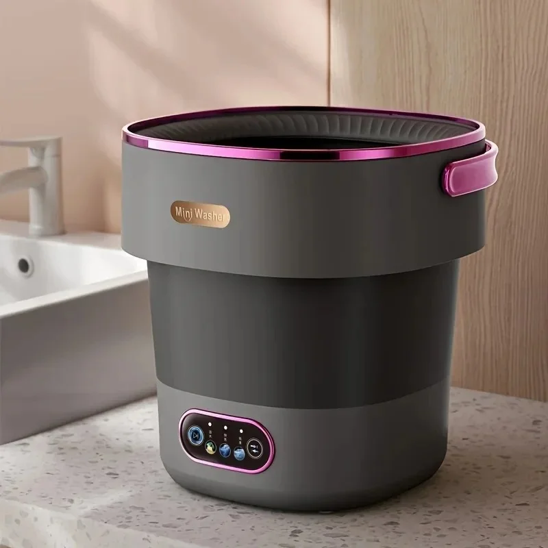 Mini Portable Washer Foldable 15L High-Capacity Spin Basket for Underwear Pants & Socks with Hidden Drainage Pipe