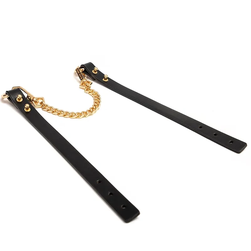 BlackWolf Female Sex Toys Sm Pu Leather Handcuff with Gold color Chain Men Sex Toy bdsm Luxurious Quality for Women Adult Game