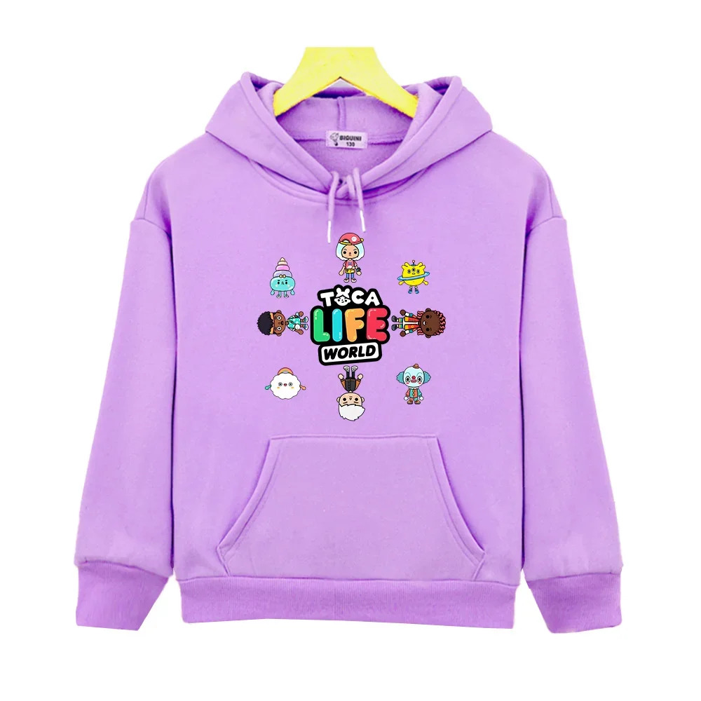 Toca Life World Hoodies Autumn Children Kawaii Cartoon Sweatshirt with Pocket Long Sleeve Cute Graphic Pullovers Boys Girls Tops