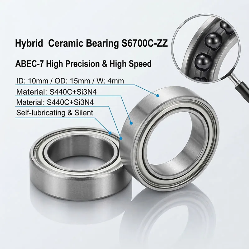 10pcs Stainless Steel Hybrid Ceramic Bearing 10x15x4 S6700 S6170 ZZ Ceramic Bearings 10*15*4 Thin Section Bearings S6700C S61700
