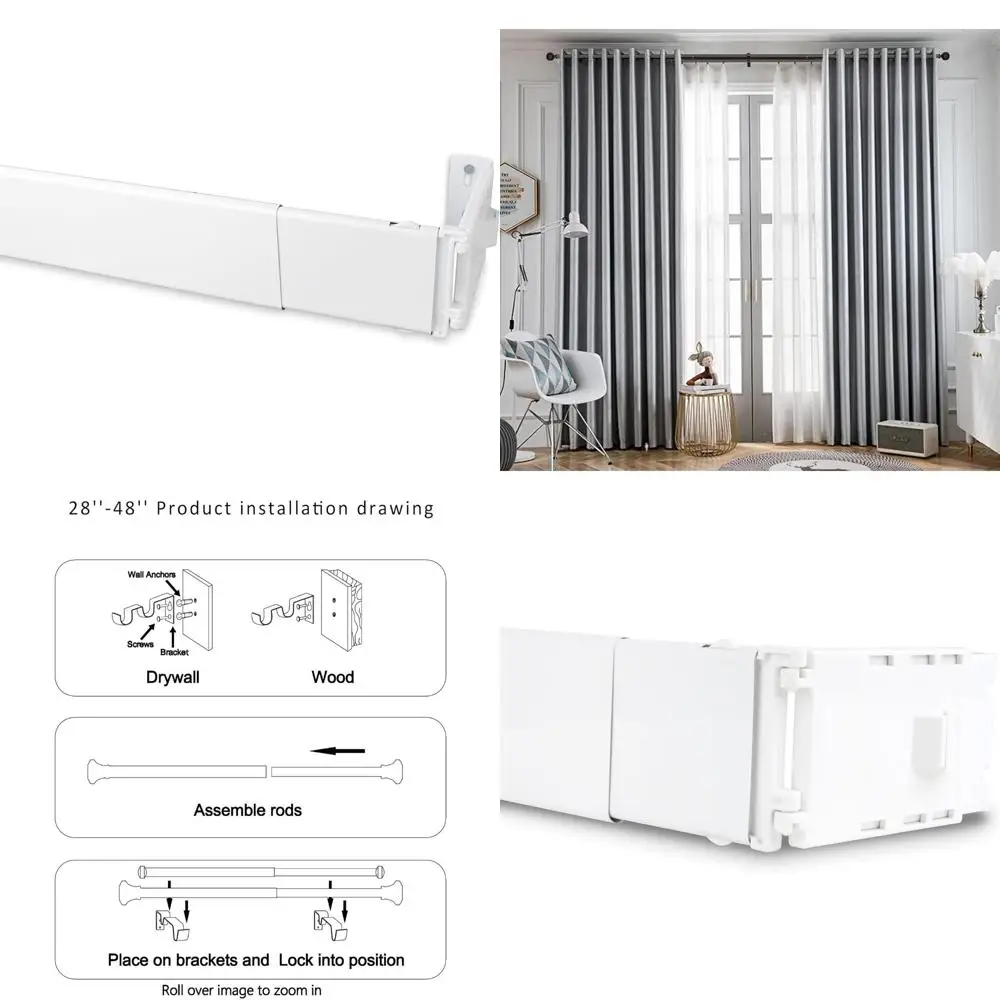 Decoração de haste A&F - haste de cortina de bolso largo de 2,5 polegadas para janelas de 28 a 48 polegadas