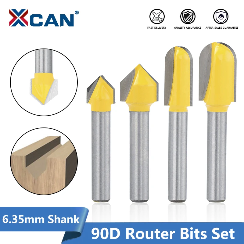 XCAN Slot Milling Cutter 1/4 Shank 90 Degrees V Groove Router Bit ,Core Ball Nose End Mill for Woodworking Tool