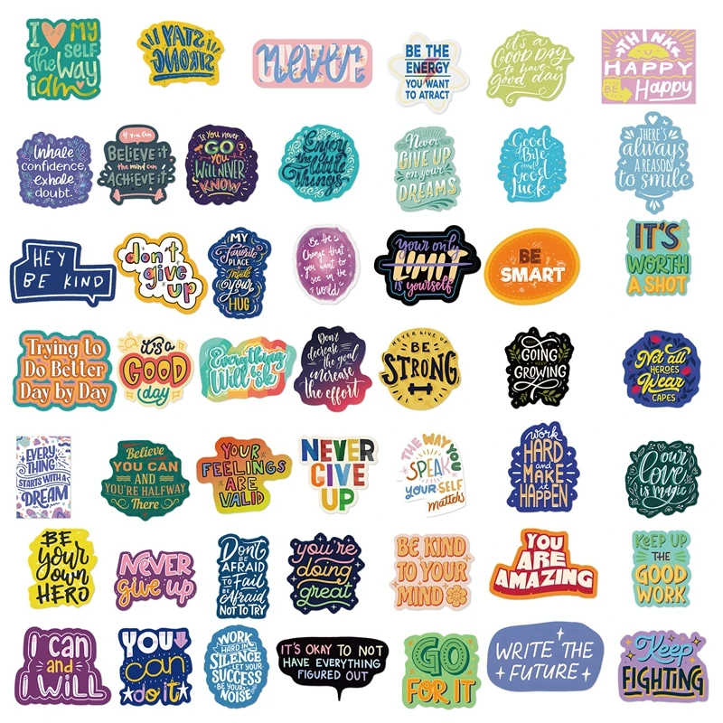 50PCS English Phrase Graffiti Stickers Cartoon Anime Skateboard Guitar Suitcase Fridge Bicycle Laptop Sticker Pack Kids Gift