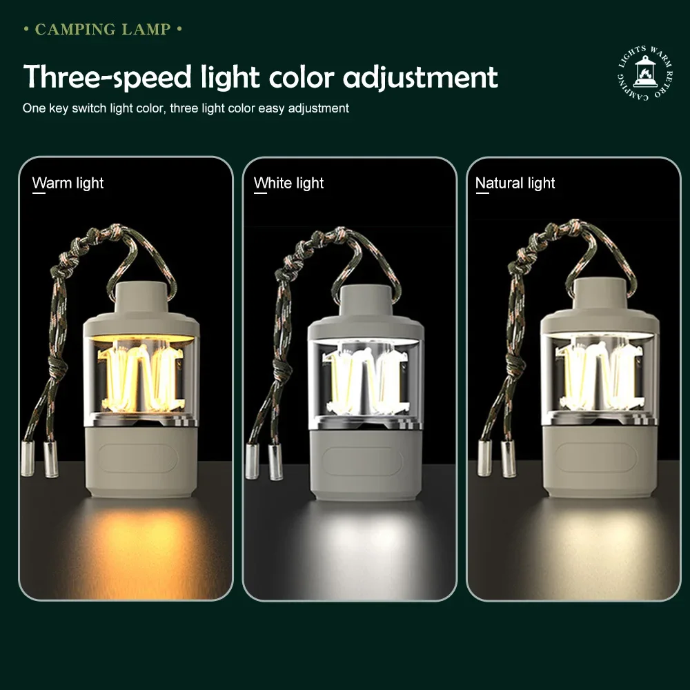 LED Camping Lantern Rechargeable Portable Flashlight Work Light 5 Modes Hanging Tent Lamp 8 Light Filaments Outdoor