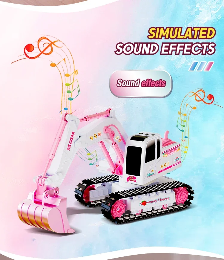 Pelle RC en alliage 1/24, véhicule d'ingénierie télécommandé, camion sur chenilles rotatif à 360 degrés, modèle de musique légère, jouet pour fille, cadeaux de noël