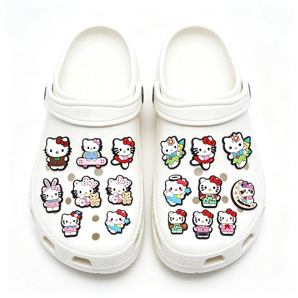 6-13PCS Cute hello kitty Shoe Charm Mix Wholesale PVC Decor beach bag wristband Buckle DIY Detachable Waterproof To Xmas Gift