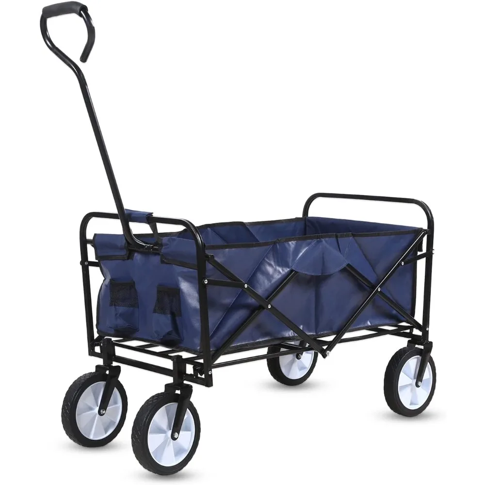 

Rolling Collapsible Garden Cart Camping Wagon, with 360 Degree Swivel Wheels & Adjustable Handle, 220lbs Weight Capacity,Blue