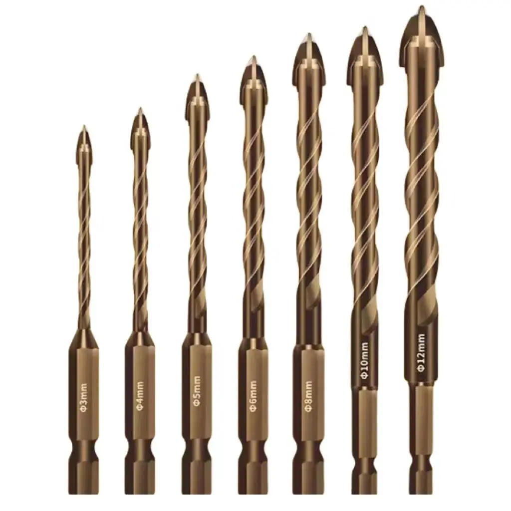 3/4/5/6/8/10/12mm Cross Hex Tile Drill Bit For Glass Concrete Ceramic Tile Hole Opener,Tungsten Carbide Hard Alloy Bits Set Tool