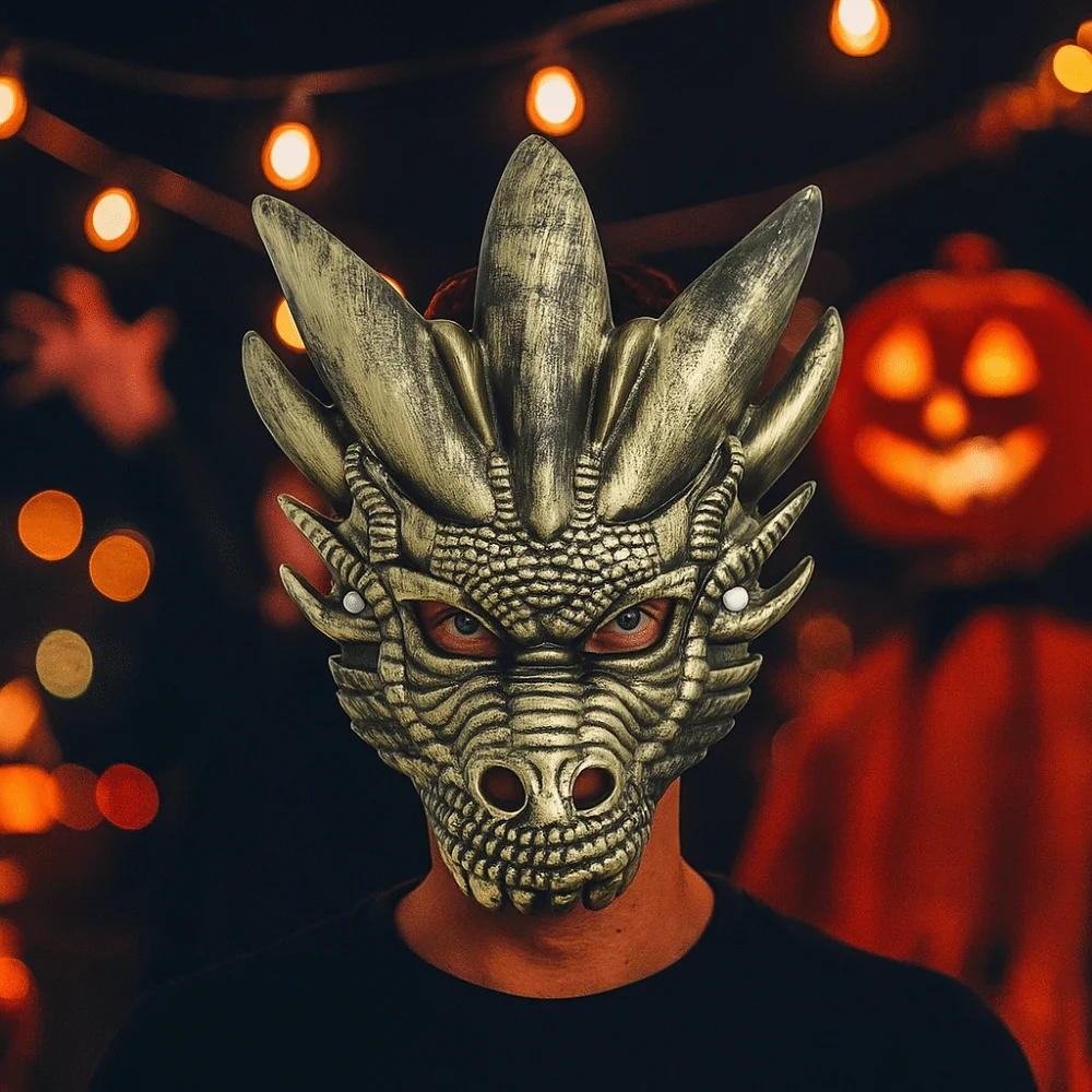 Maschera creativa in plastica con testa di drago Maschera intera per animali Maschera di Halloween Vestire oggetti di scena Accessori cosplay Maschera per travestimento da uomo